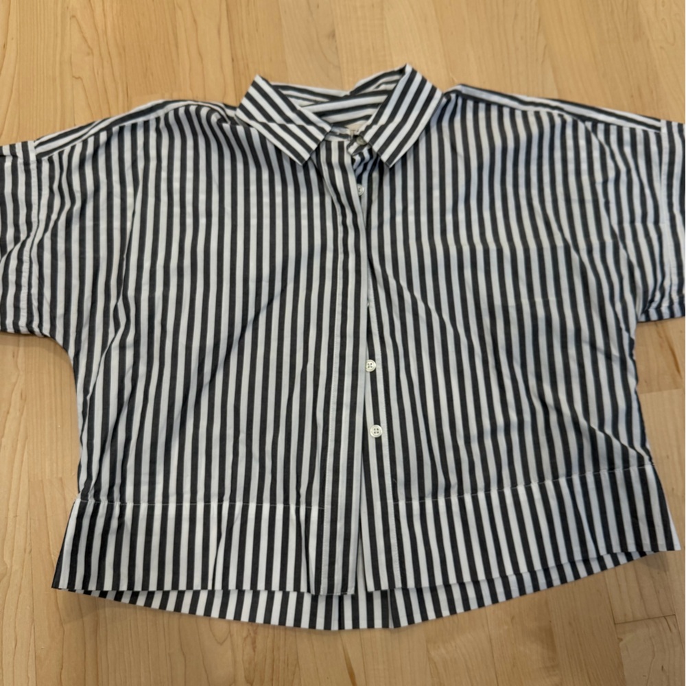 LOFT Black and White Striped Button-Up Shirt